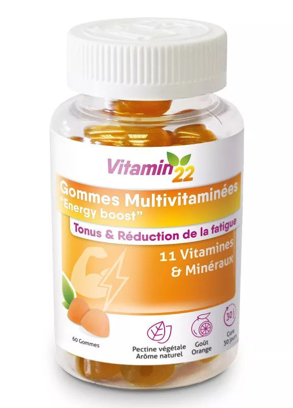 ЖУВАЛЬНІ ПАСТИЛКИ КОМПЛЕКС МУЛЬТИВІТАМІНИ ЗАРЯД ЕНЕРГІЇ / MULTIVITAMINEES ENERGY BOOST 11 ВІТАМІНІВ МІНЕРАЛІВ, 60 ШТ Vitamin'22 (271962336)