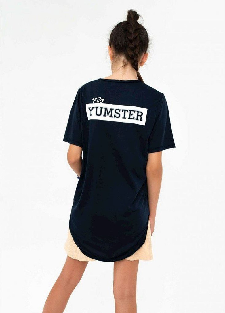 Темно-синяя летняя темно-синяя футболка с принтом на спине Yumster