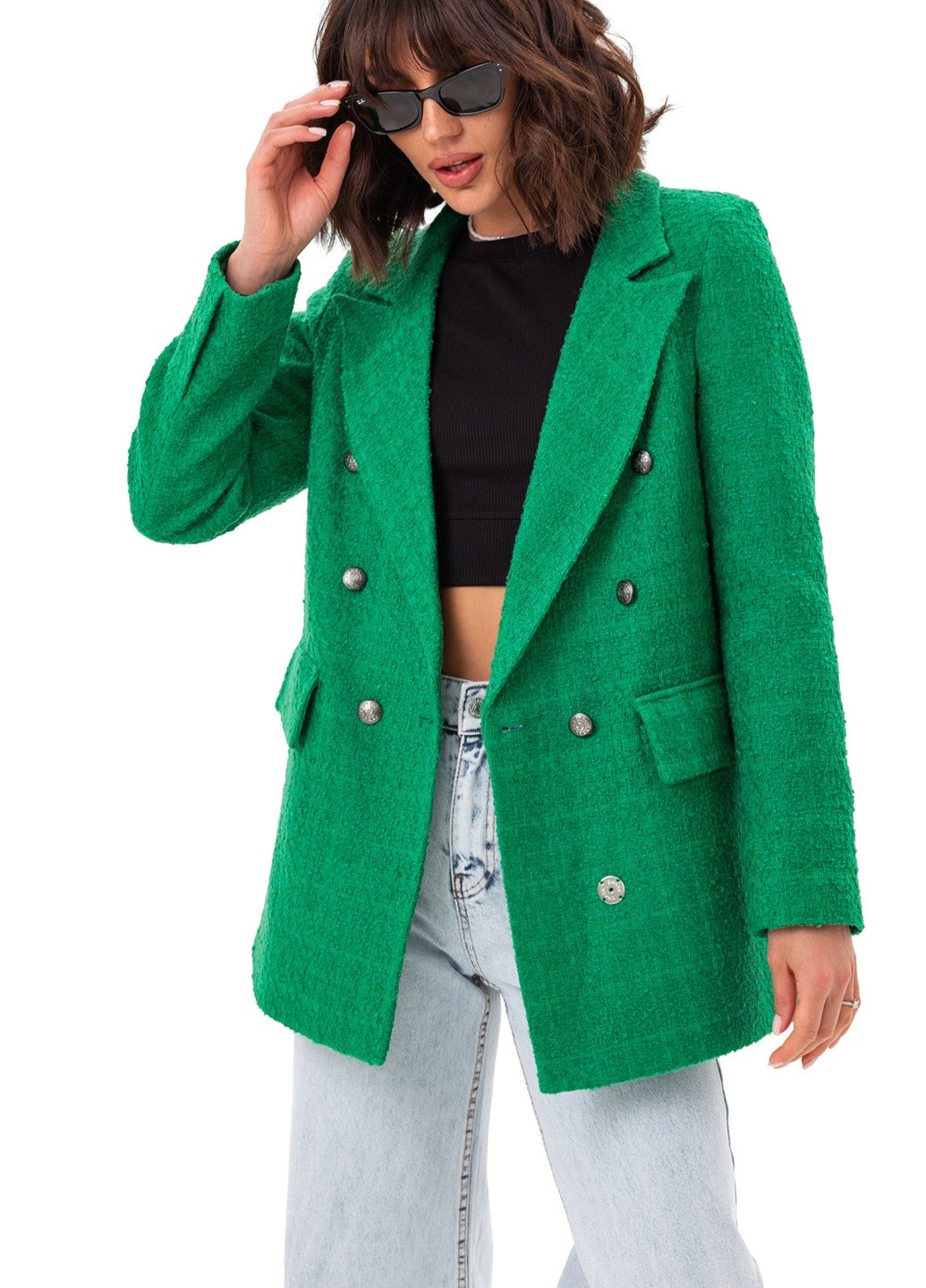 Зеленый женский пиджак ора двубортный зеленый Emass - демисезонный