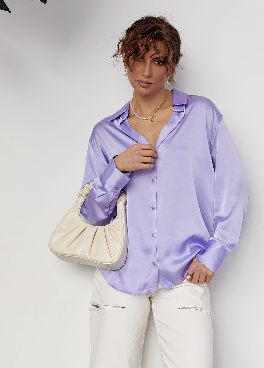 Фіолетова шовкова блуза на ґудзиках - фіолетовий Lurex