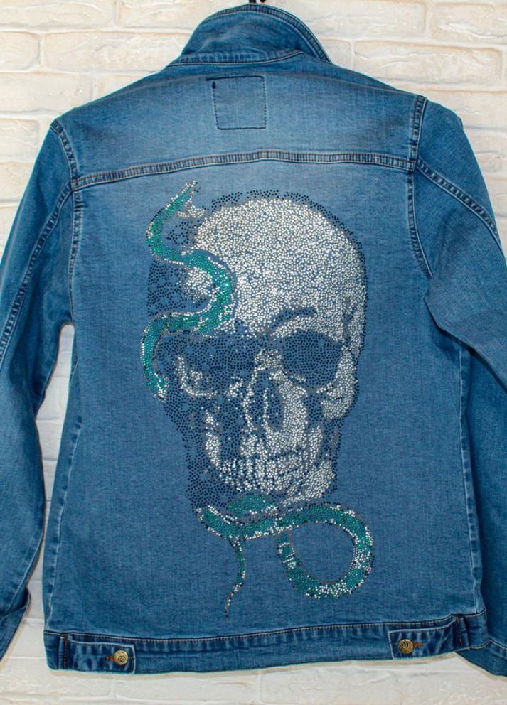 Блакитна джинсова куртка з черепом зі стразів No Brand (262089170)