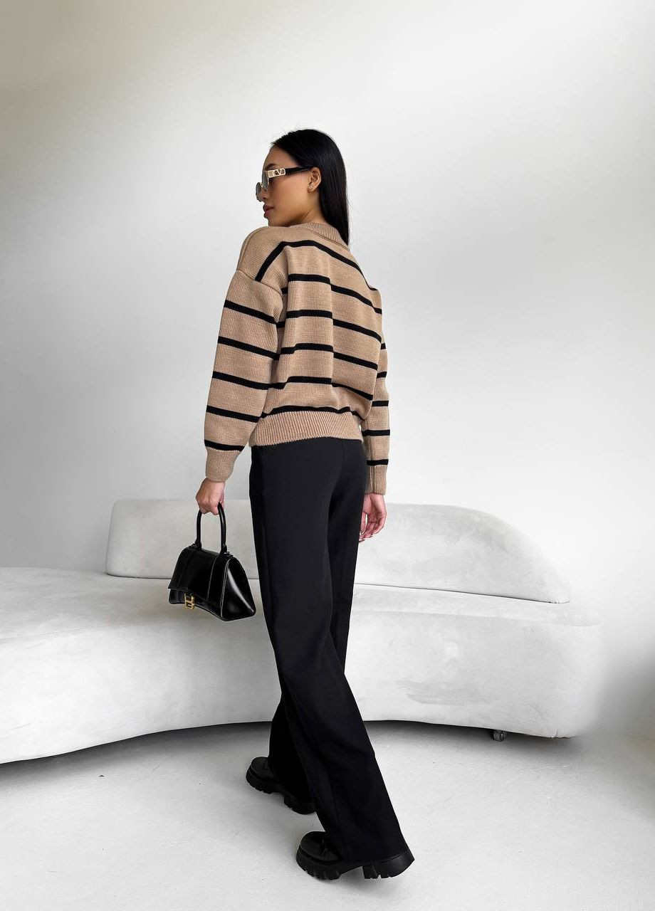 Жіночий джемпер у смужку колір кемел-чорний р.42/46 441536 New Trend (263133896)