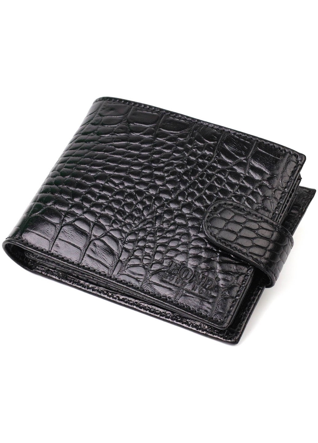 Вместительный небольшой бумажник для мужчин из натуральной кожи с тиснением под крокодила 21997 Черный Bond (262158754)