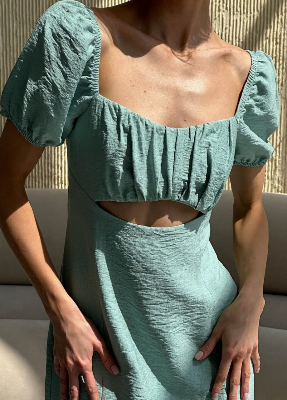 М'ятна коктейльна плаття міні з вирізом під грудьми CHICLY однотонна