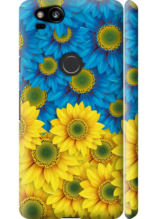 3D пластиковий матовий чохол 'Жовто-блакитні квіти ' для Endorphone Google Pixel 2 (257826707)