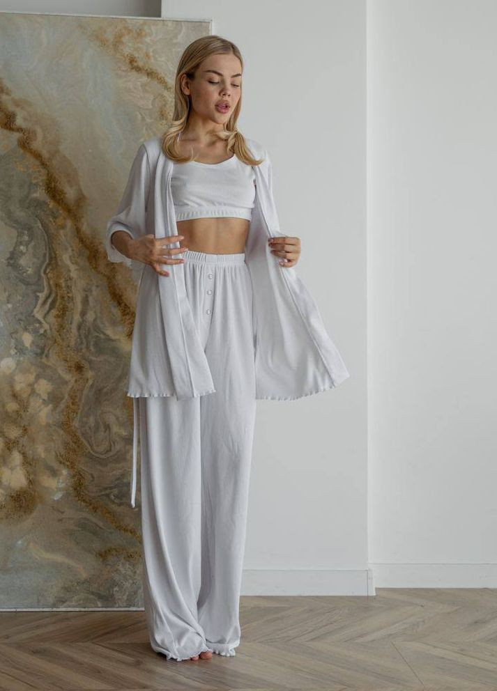 Белая женские пижамные штаны в рубчик цвет белый р.l 443812 New Trend