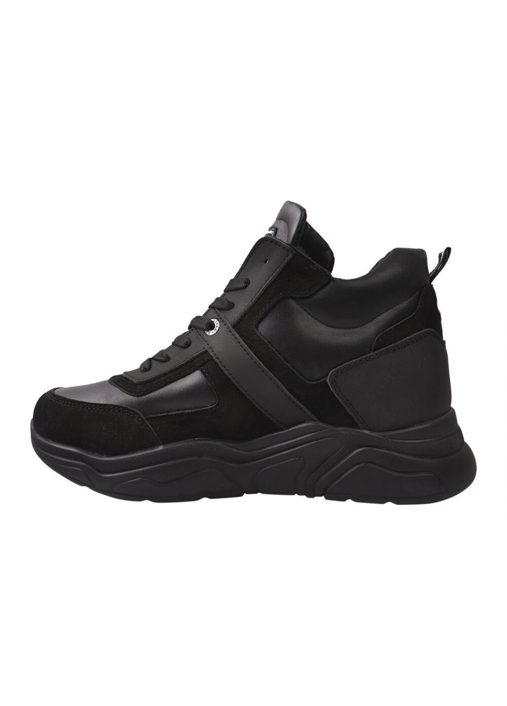 Черные ботинки мужские из натуральной кожи (нубук), на шнуровке, на платформе, черные, украина Konors 499-21ZHS