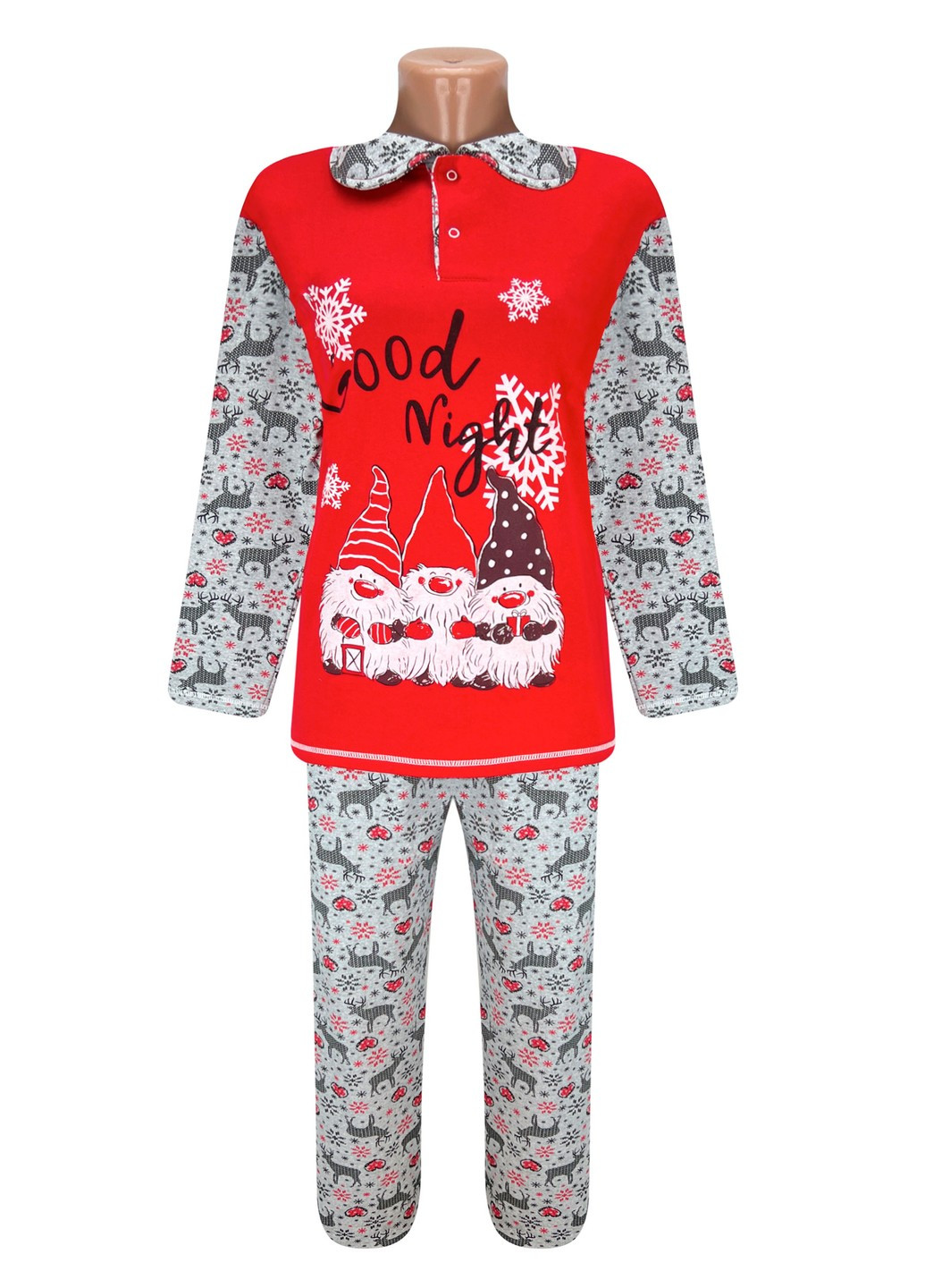 Красная всесезон пижама начесная good night свитшот + брюки Жемчужина стилей 1326