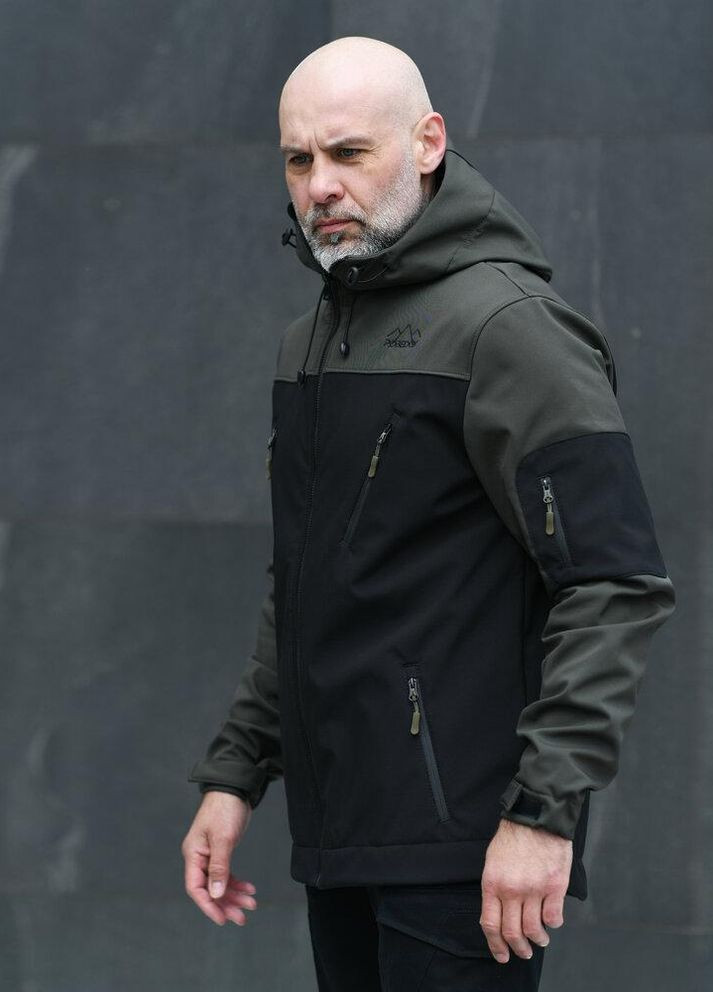 Оливковая (хаки) демисезонная теплая повседневная куртка с soft shell Vakko