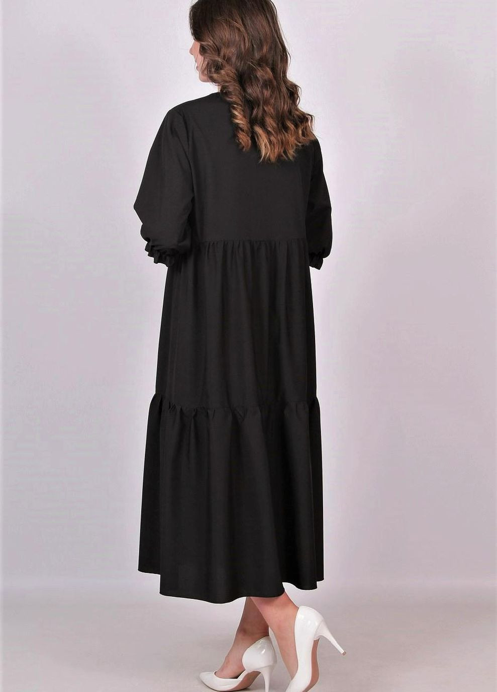 Черное кэжуал платье женское 072 однотонный софт черный Актуаль