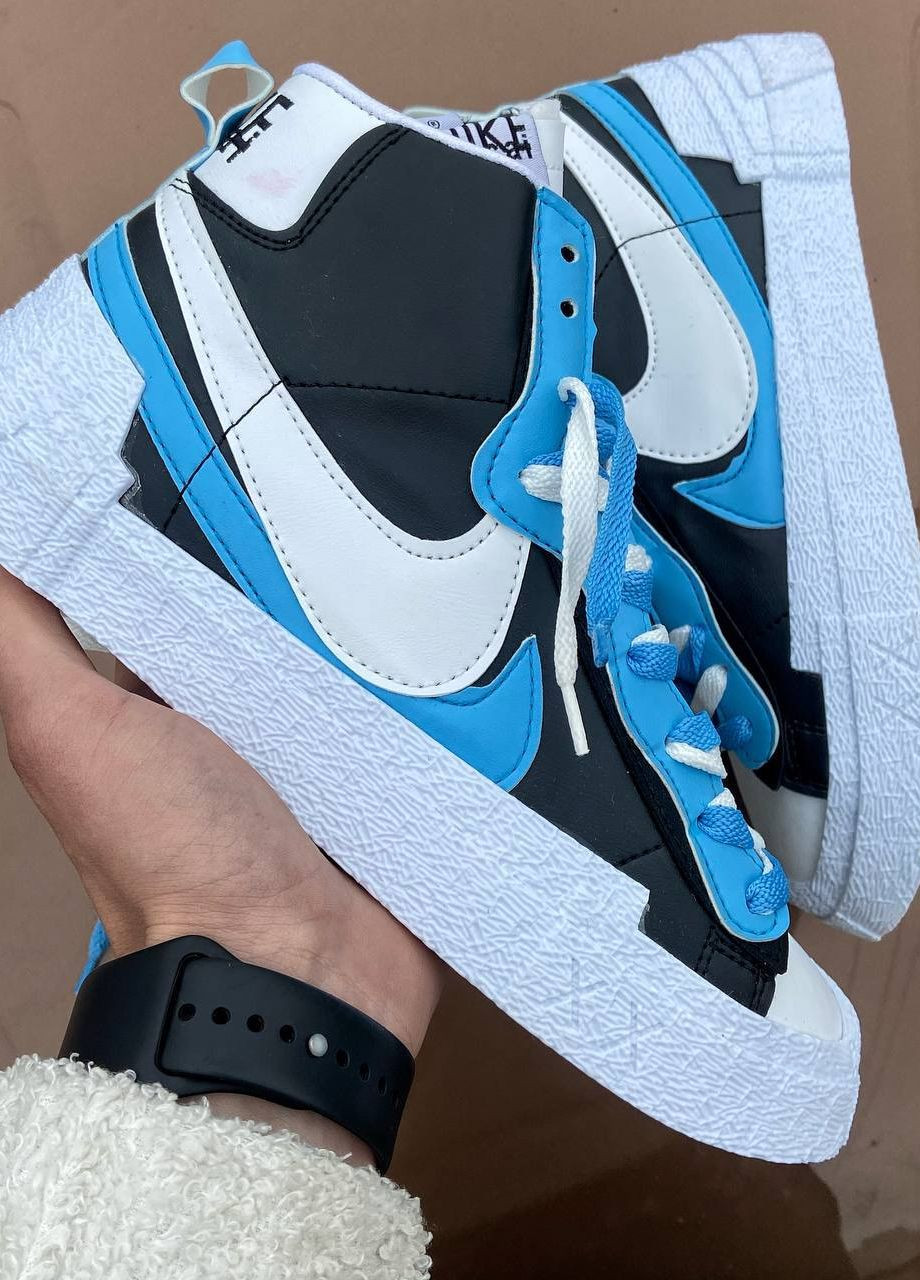 Голубые демисезонные кросовки реплика blazer mid x sacai black legend Vakko