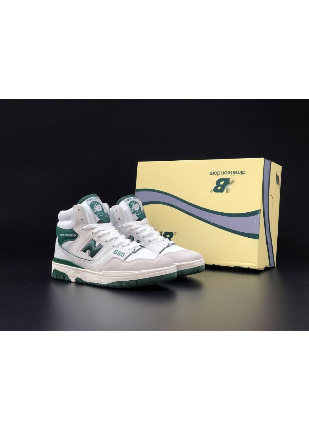 Белые демисезонные мужские кроссовки белые с зеленым "no name" New Balance 650