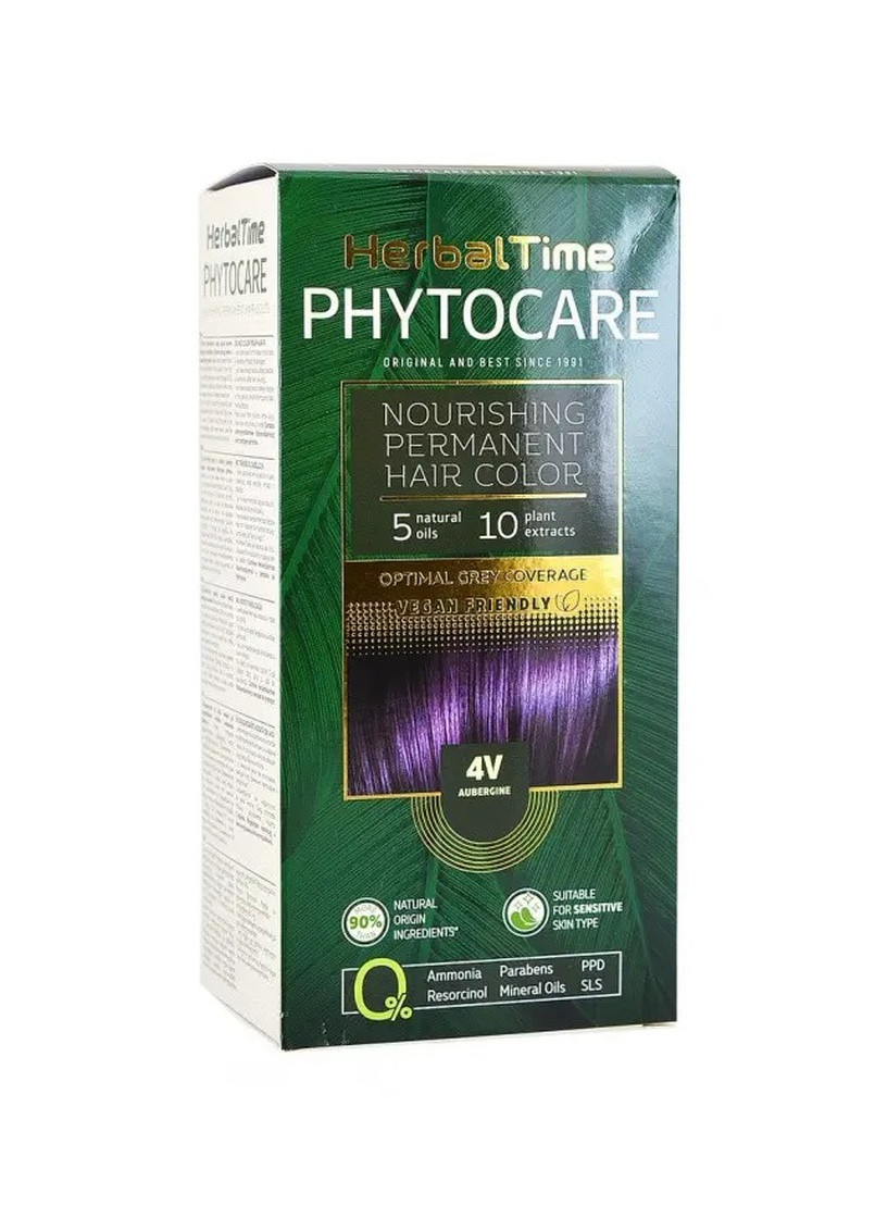 Краска для волос безаммиачная Phytocare №4V Баклажан 125 мл Herbal Time (258590281)