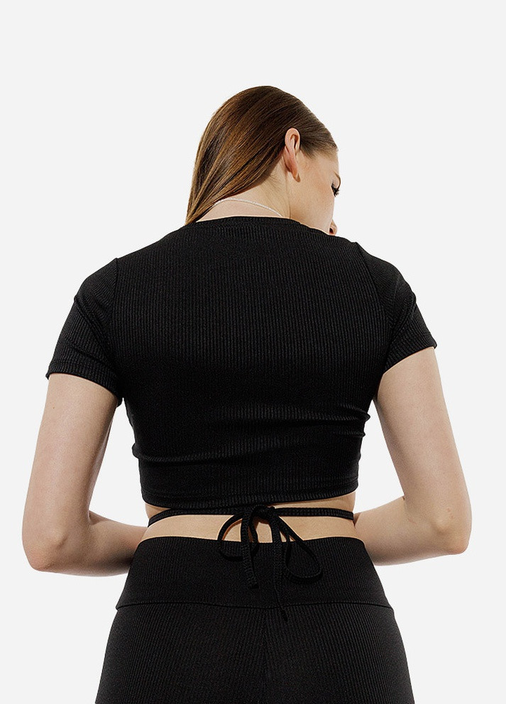 Черная летняя короткая женская футболка цвет черный цб-00219013 Divon