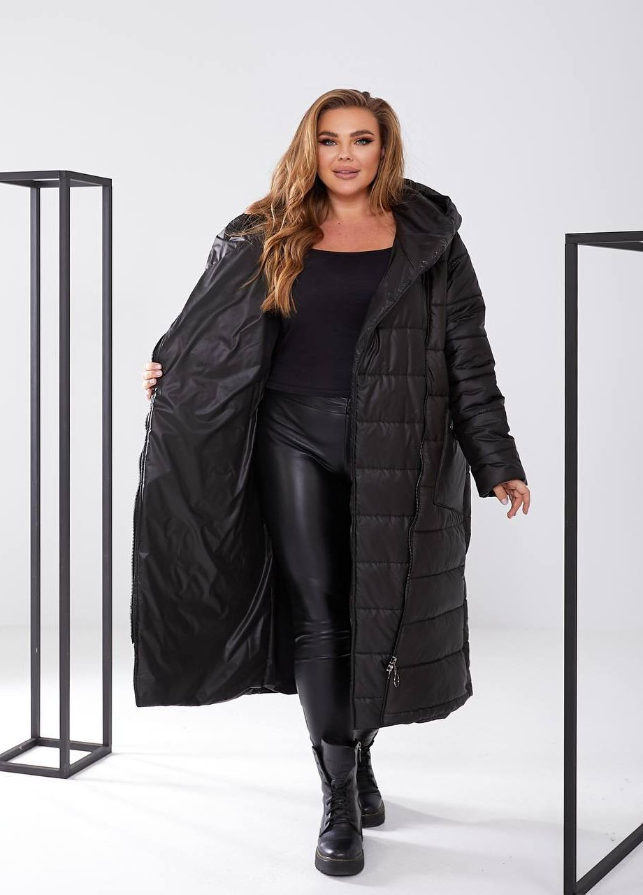 Черная женская куртка-пальто из плащевки цвет черный р.48/50 448424 New Trend