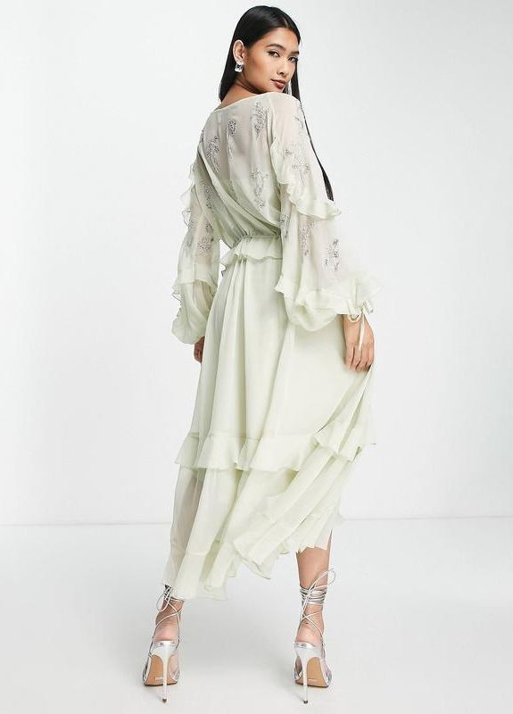 Білий сукня міді з оборками, квітковим декором та зав'язками design Asos