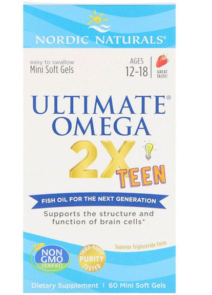 Ultimate Omega 2X Teen 60 Mini Soft Gels Strawberry NOR-06110 Nordic Naturals (256725589)