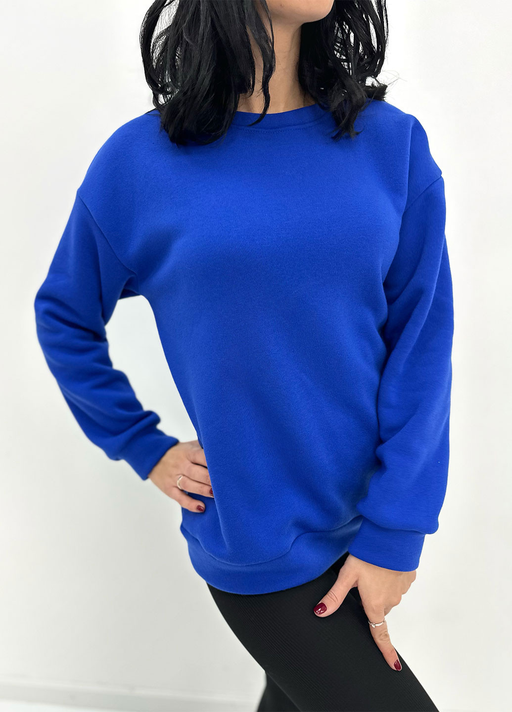 Базовый однотонный свитшот Fashion Girl - Свободный крой синий спортивный, повседневный, кэжуал трехнитка - (274065171)