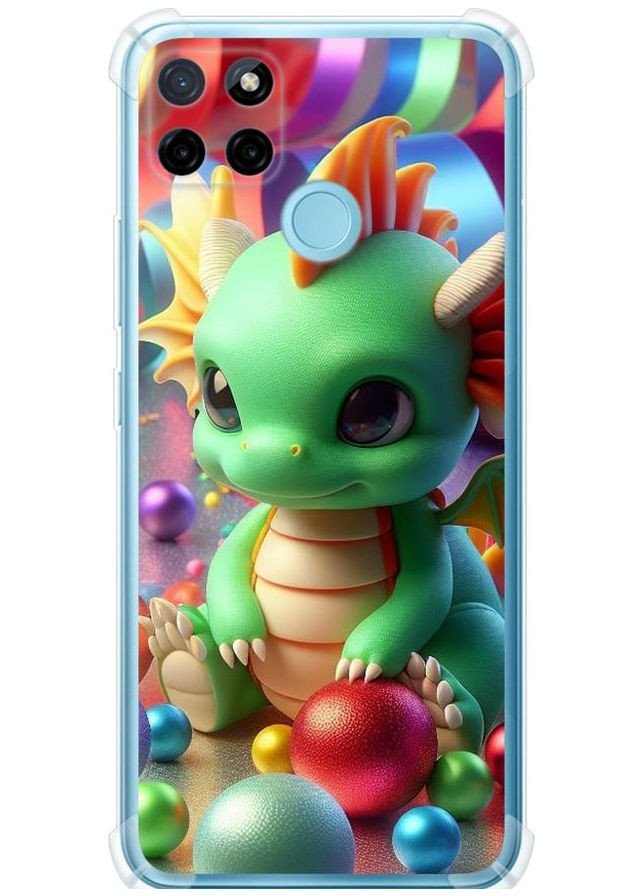 Силіконовий протиударний с посиленими кутами чохол 'Веселий дракончик' для Endorphone Realme C25Y (275458813)