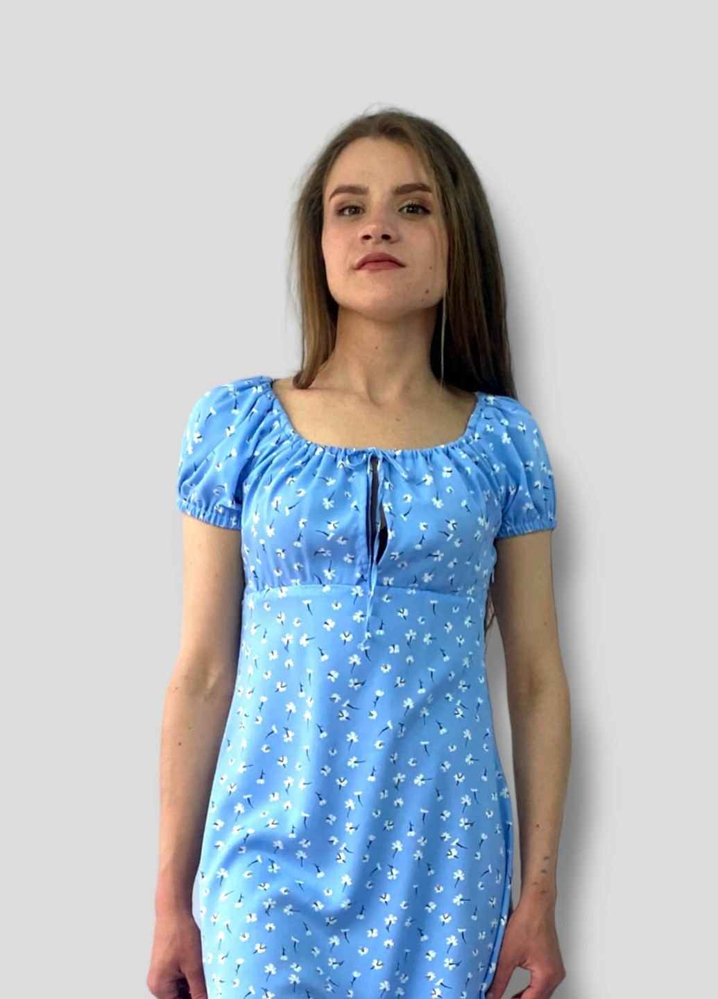 Блакитна повсякденний літня сукня No Brand з квітковим принтом