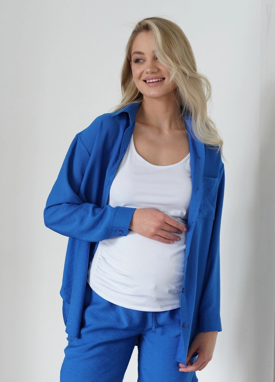 Костюм с шортиками для беременных и кормящих синий хлопковый из легкой и нежной ткани To Be (259346221)