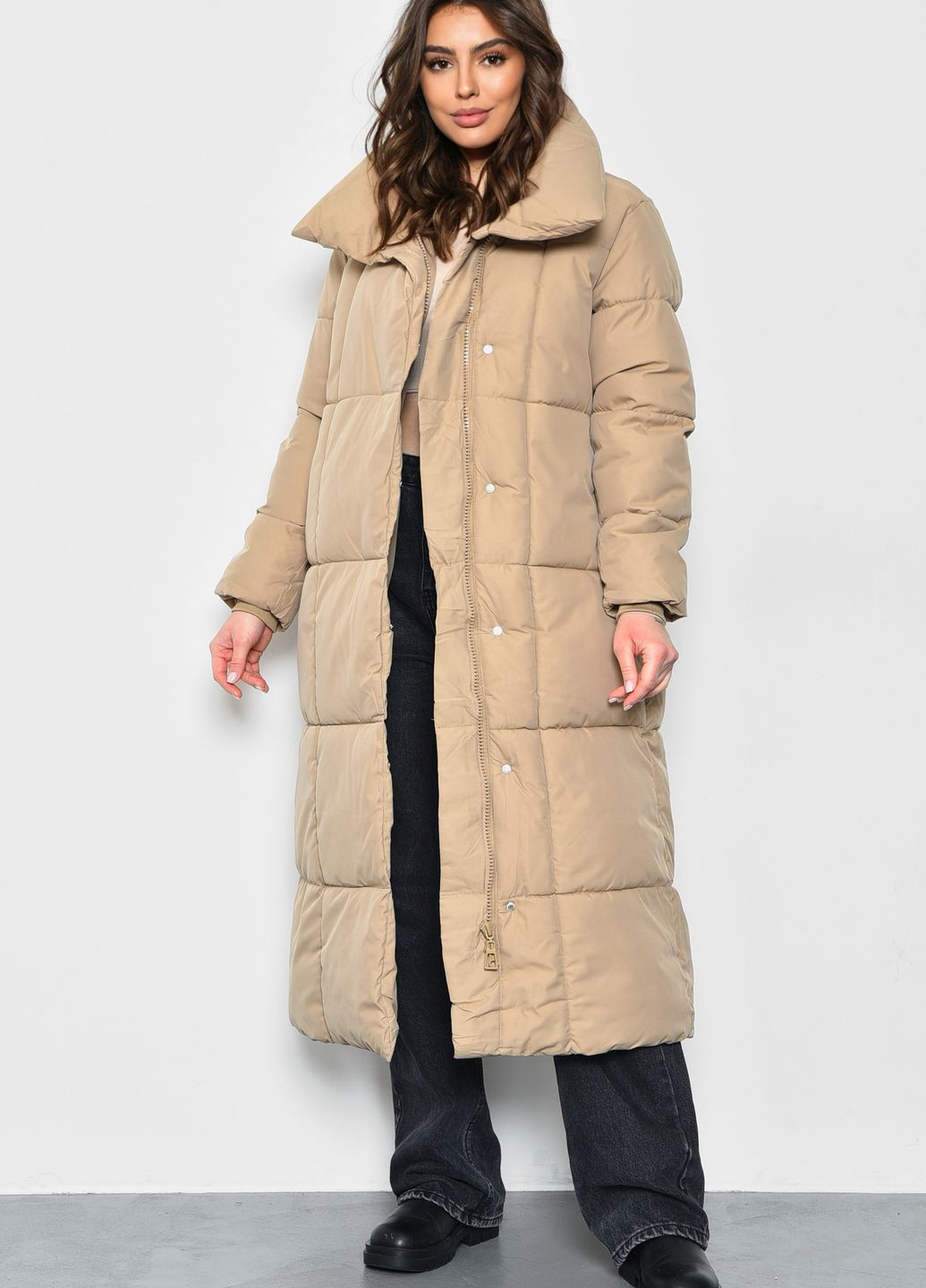 Бежева зимня куртка жіноча єврозима бежевого кольору Let's Shop