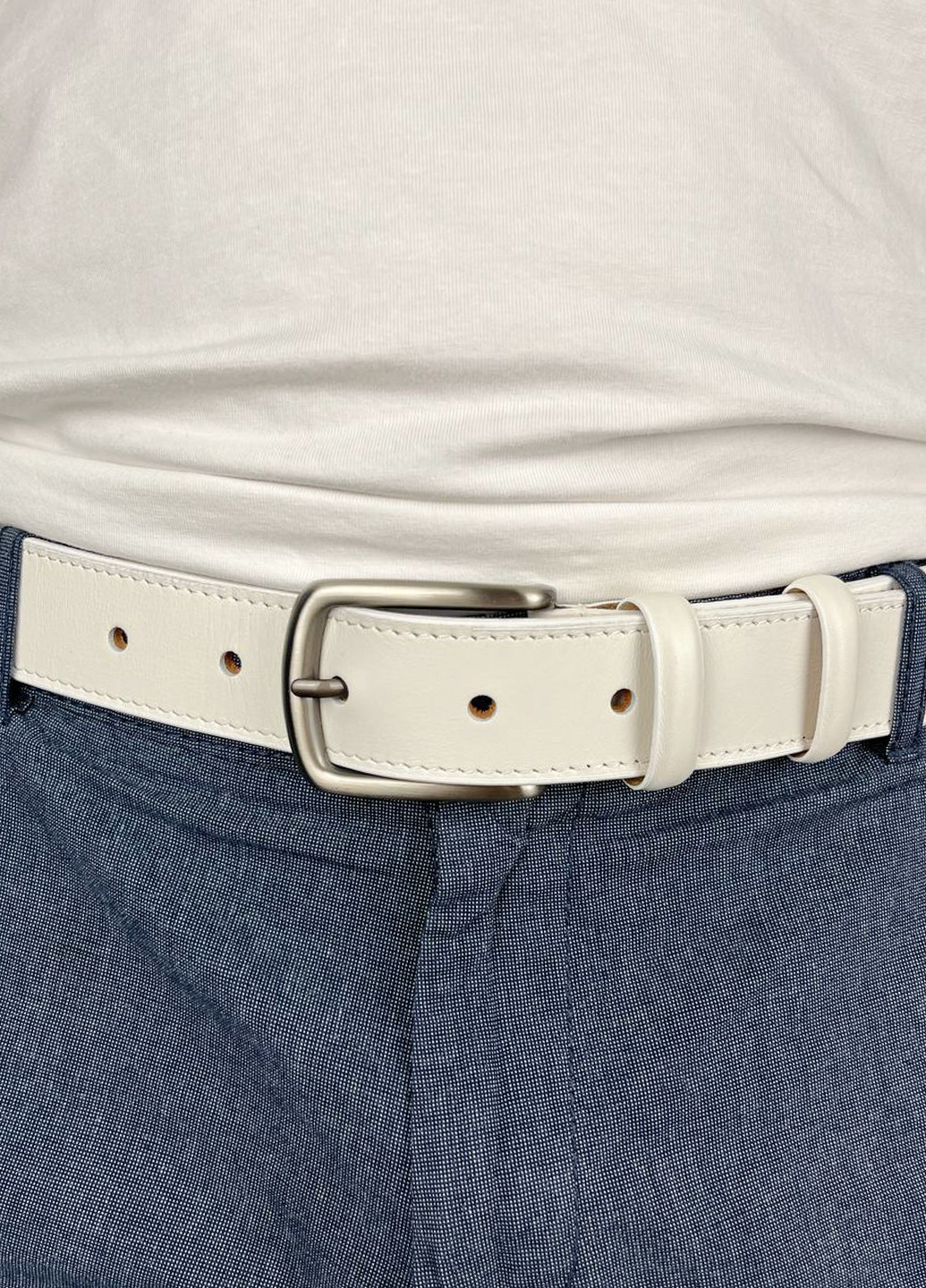 Ремень мужской кожаный PS-3405 (130 см) молочный под брюки классический Puos (260581935)