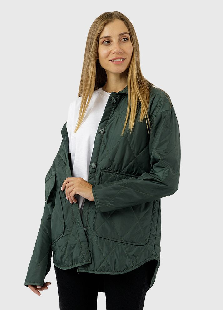 Темно-зелена демісезонна куртка жіноча колір темно-зелений цб-00228723 Qalinka