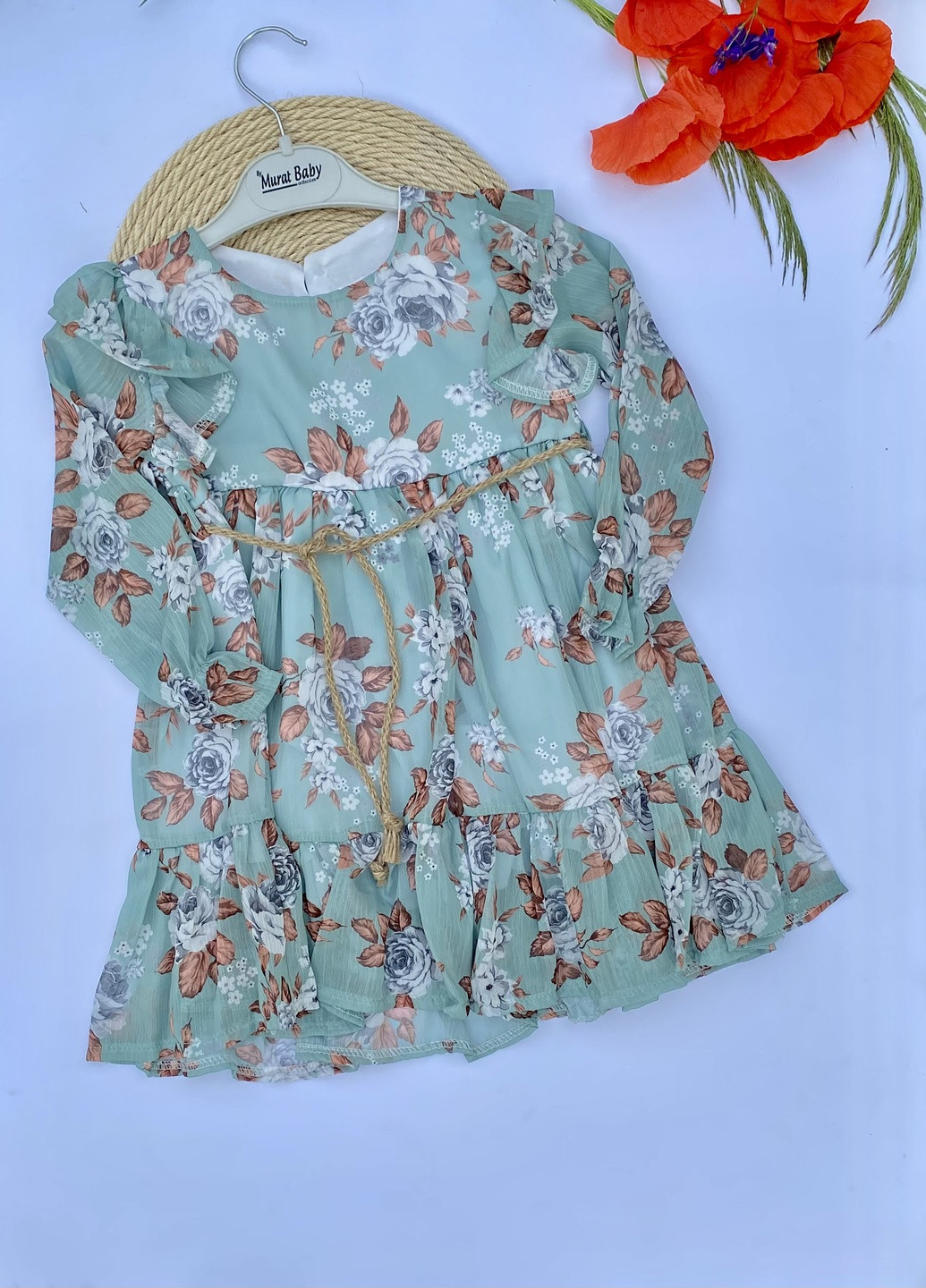 Бирюзовое платье для девочек в цветочный принт Murat baby (259635446)