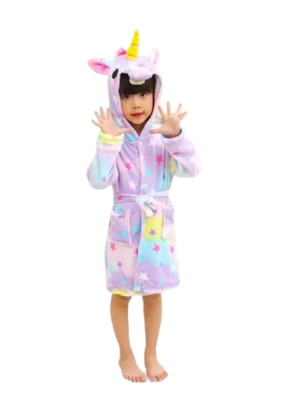 Дитячий махровий халат кігурумі з капюшном кишенями для дітей дівчаток зріст 140 см (475347-Prob) Єдиноріг із зірками Unbranded (266236758)