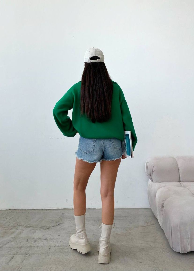 Зеленый женский свитер вязка коттон No Brand