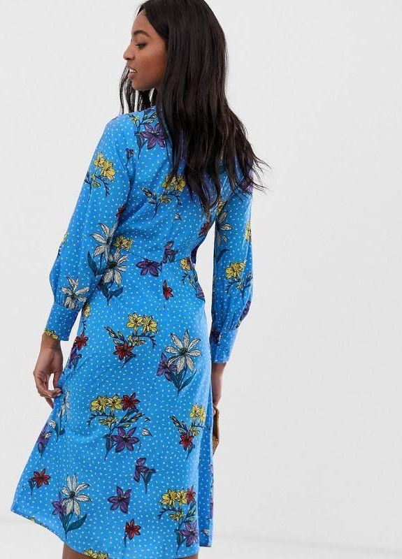 Синя асиметрична сукня міди асиметричного крою з квітковим принтом tall Influence з квітковим принтом