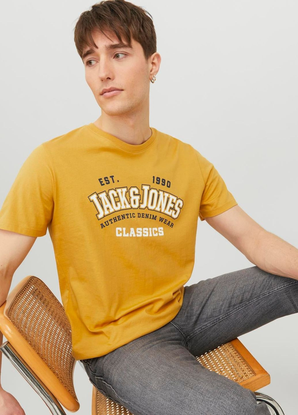 Гірчична футболка basic,гірчичний з принтом,jack&jones Jack & Jones