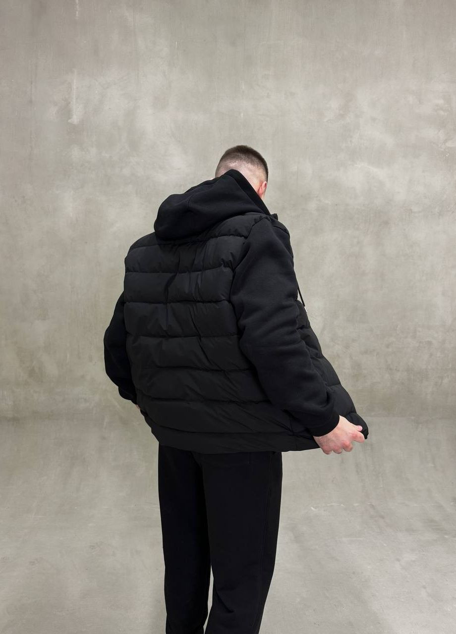Черная демисезонная куртка с трикотажными рукавами и капюшоном infinity Vakko