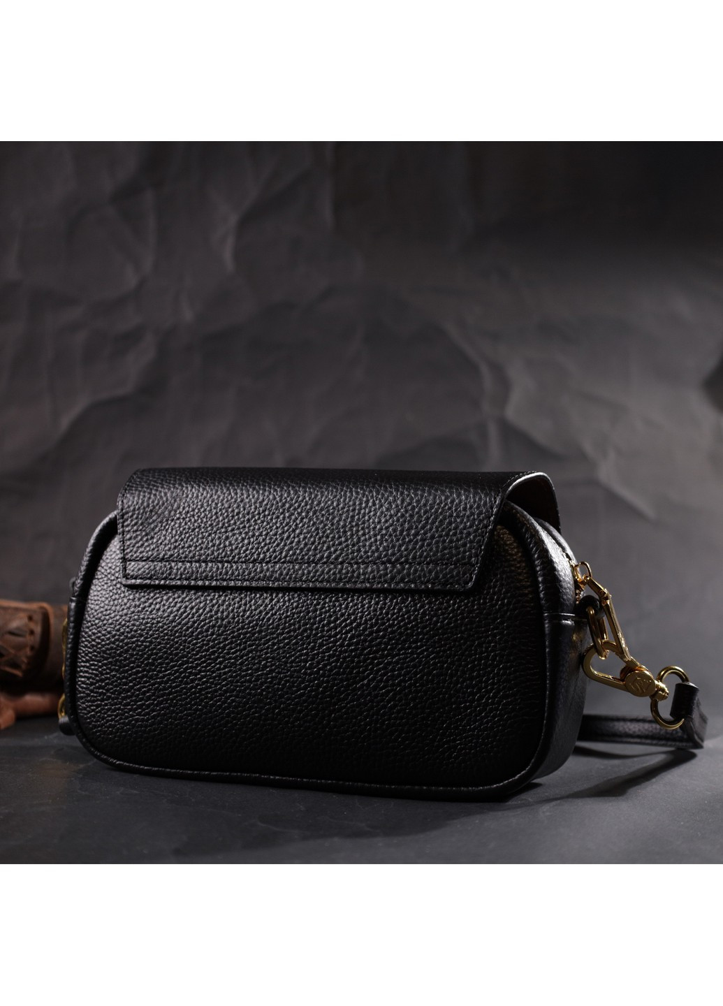 Вечірня жіноча сумка з фігурним клапаном із натуральної шкіри 22429 Чорна Vintage (276461842)
