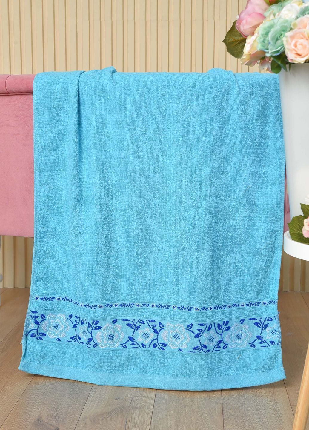 Let's Shop полотенце банное махровое голубого цвета однотонный голубой производство - Турция