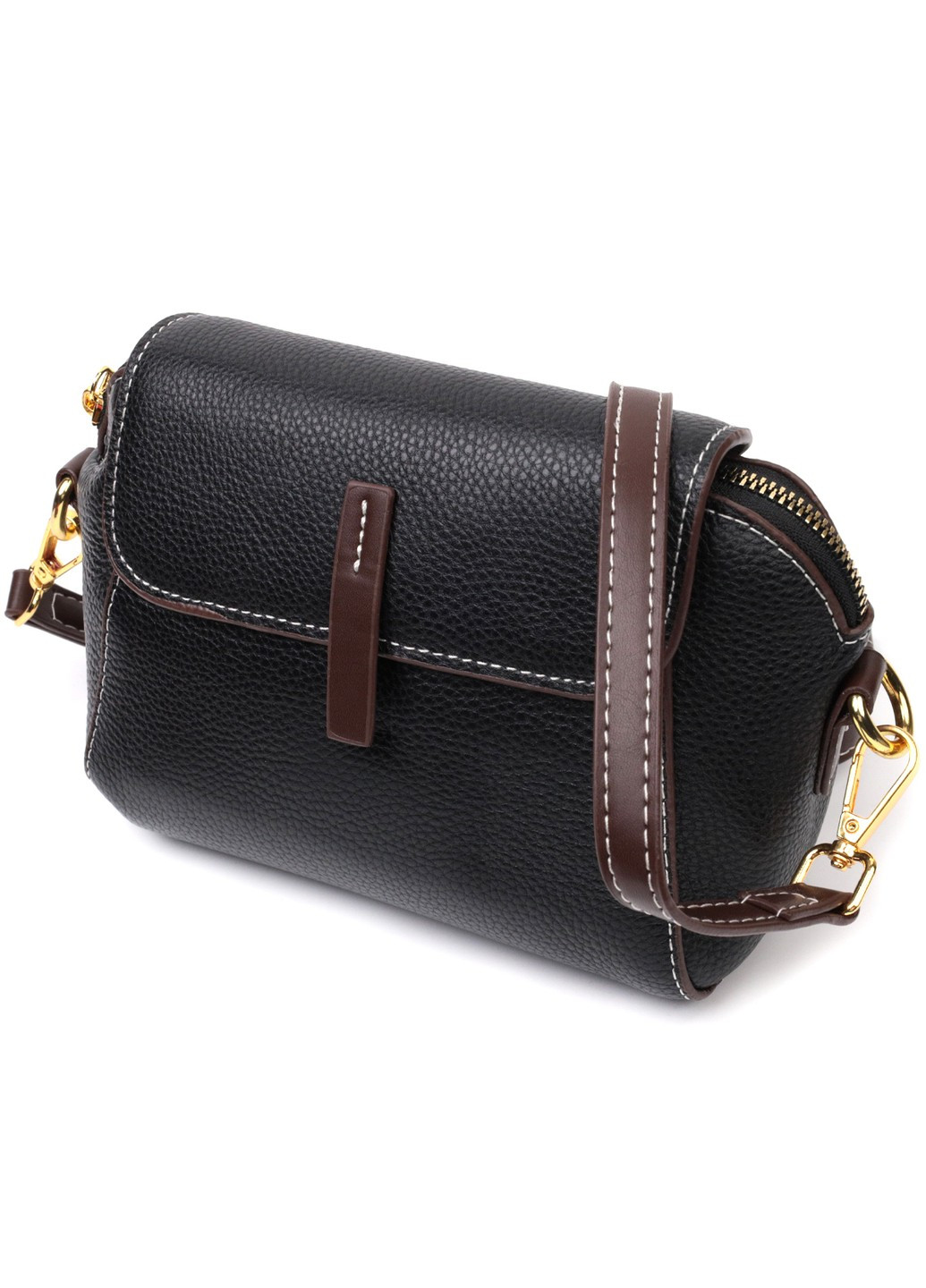 Компактна жіноча сумка з натуральної шкіри 22265 Чорна Vintage (276461686)