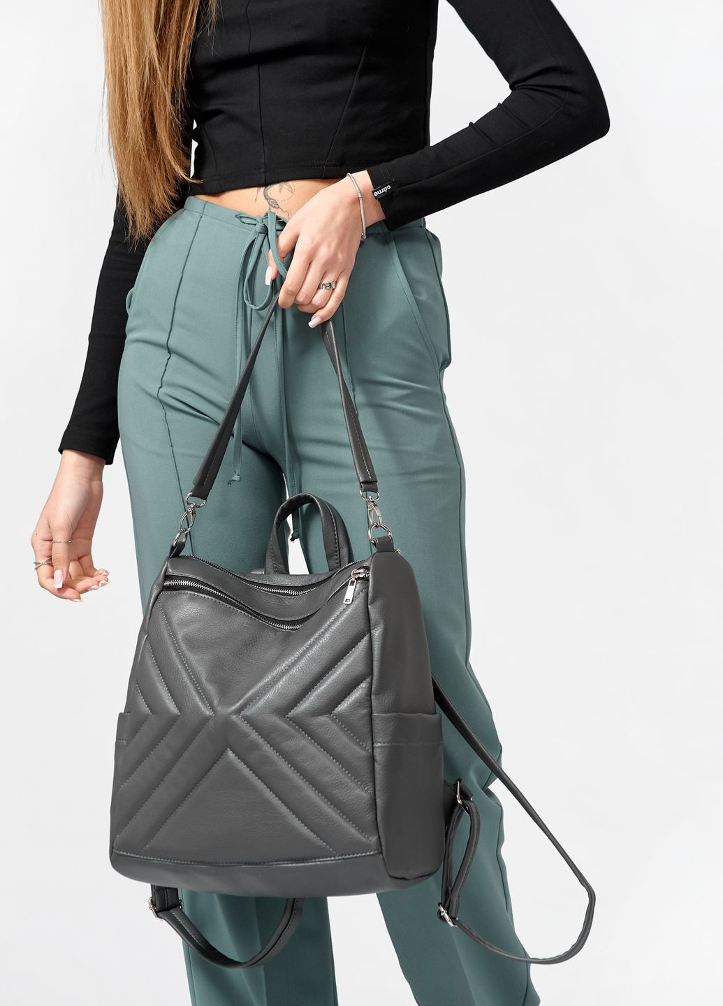 Жіночий рюкзак-сумка Trinity строченний графітовий Sambag (260271096)
