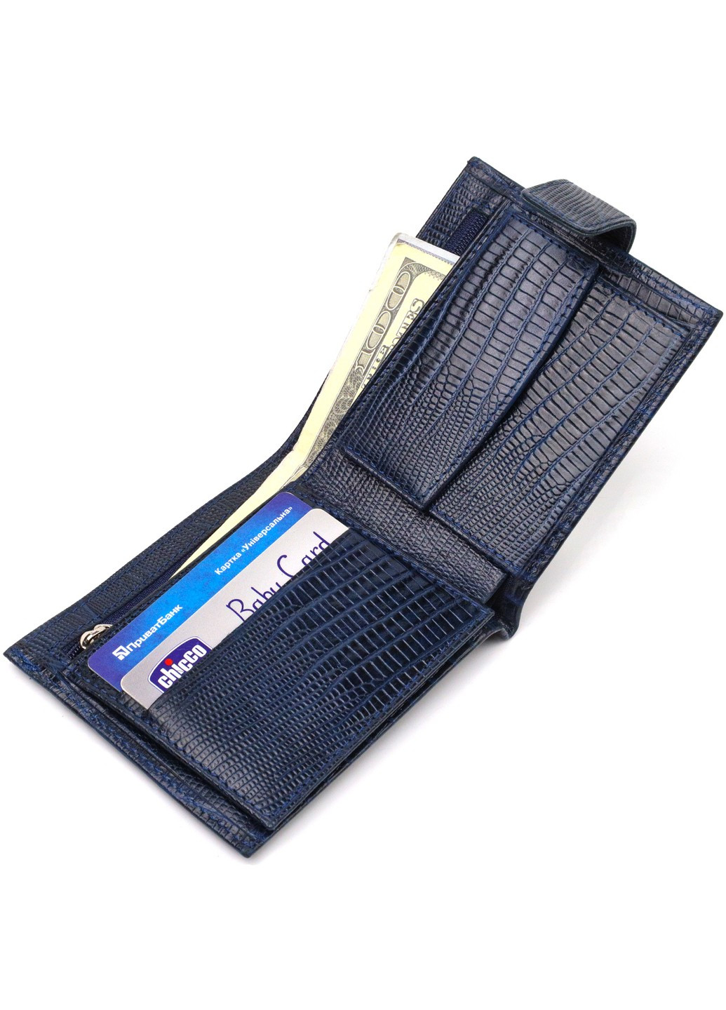 Чоловічий гаманець з натуральної шкіри горизонтального формату з тисненням 21767 Синій Canpellini (259815734)