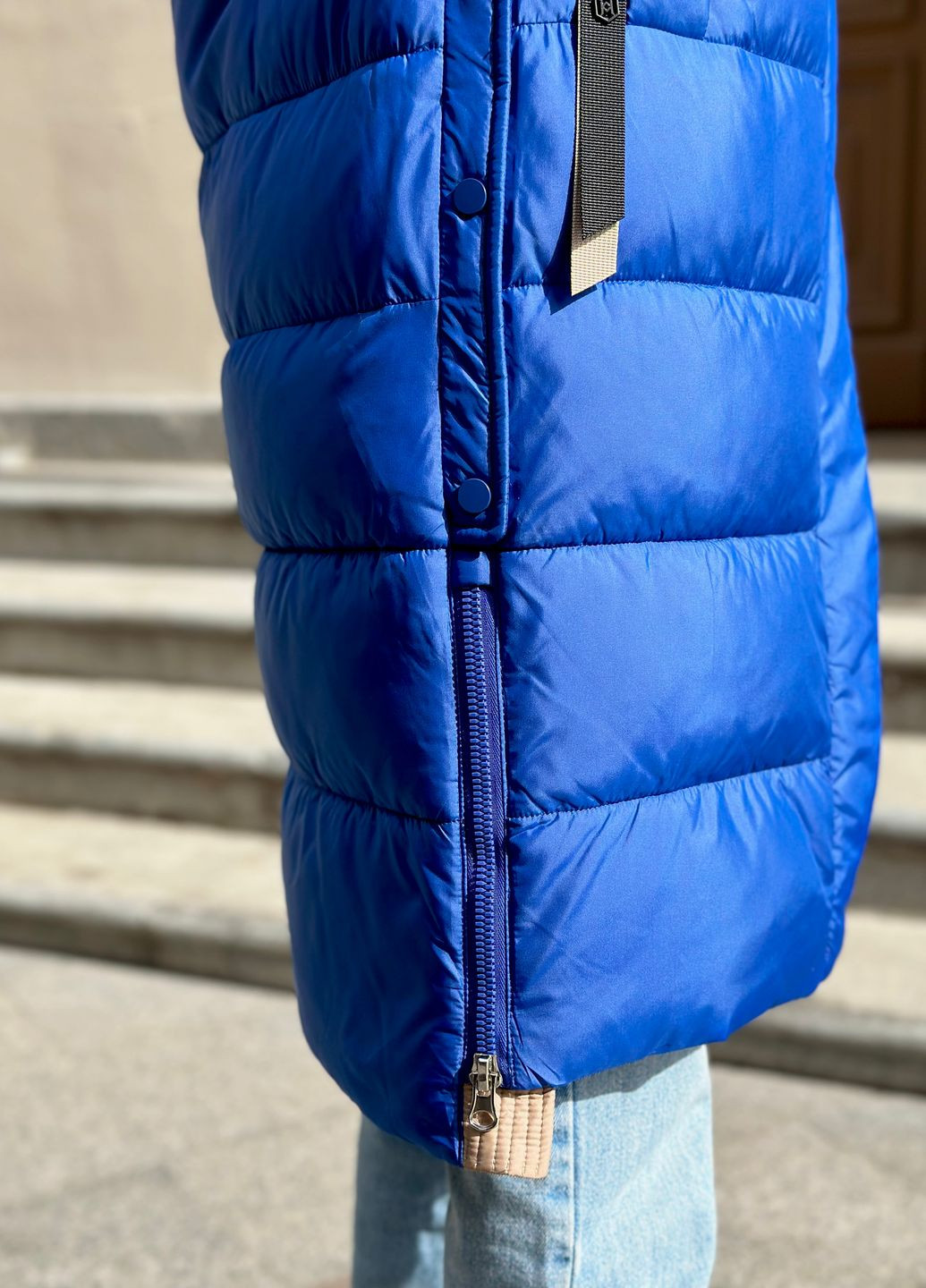 Светло-синее зимнее Женское зимнее длинное пальто электрик 30672 Fodarlloy