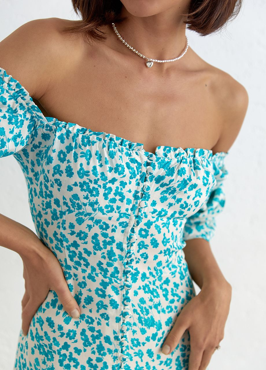 Бірюзова відвертий літня сукня на гудзиках і з відкритими плечима - бірюзова Lurex