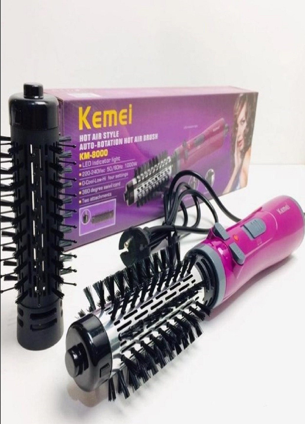 Багатофункціональний фен-щітка для укладання волосся KM-8000 рожевий Kemei (259578720)