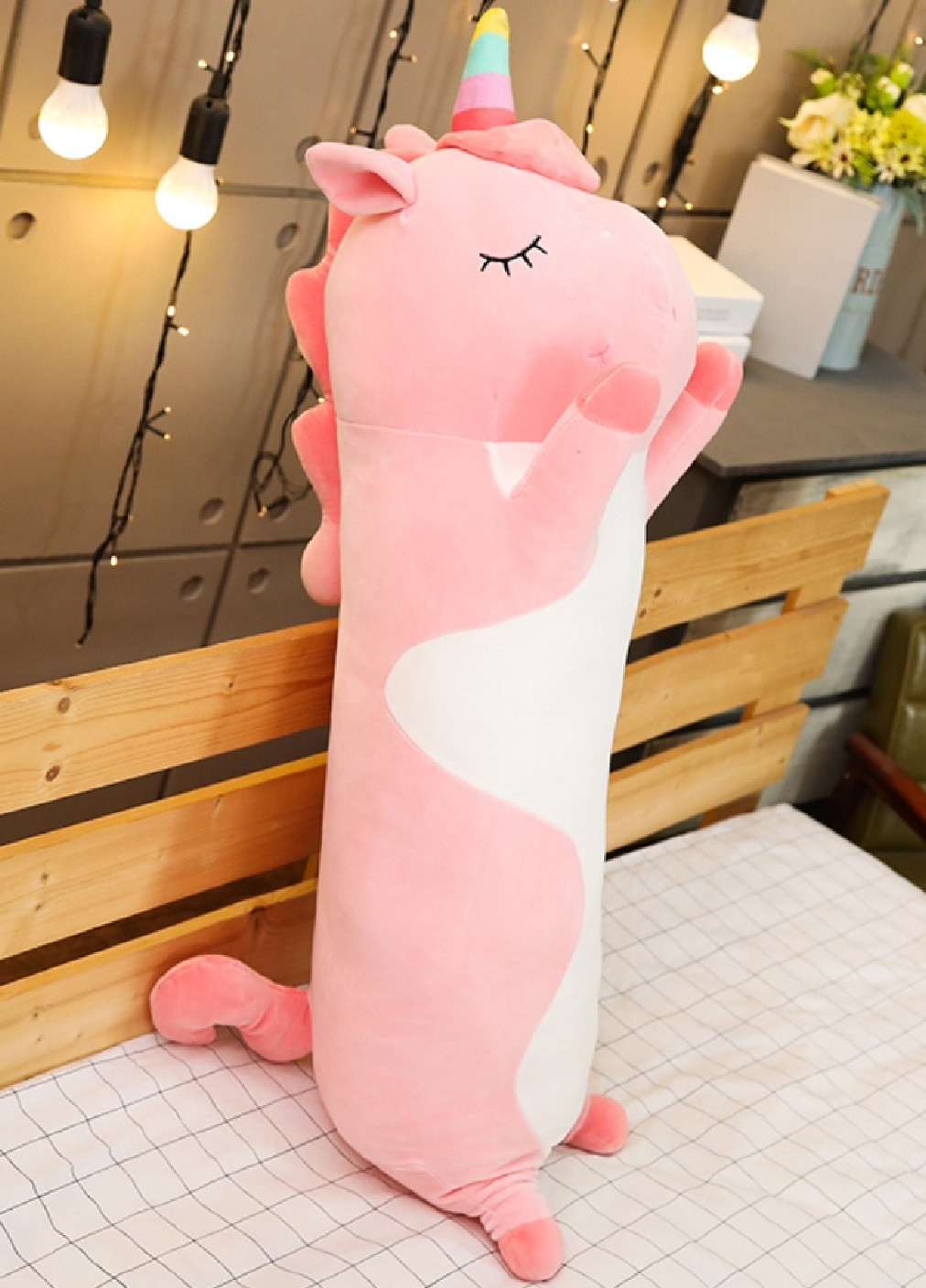 М'яка іграшка обіймашка подушка антистрес довгий плюшевий єдиноріг Батон 70 см (476054-Prob) Рожевий Unbranded (275991853)