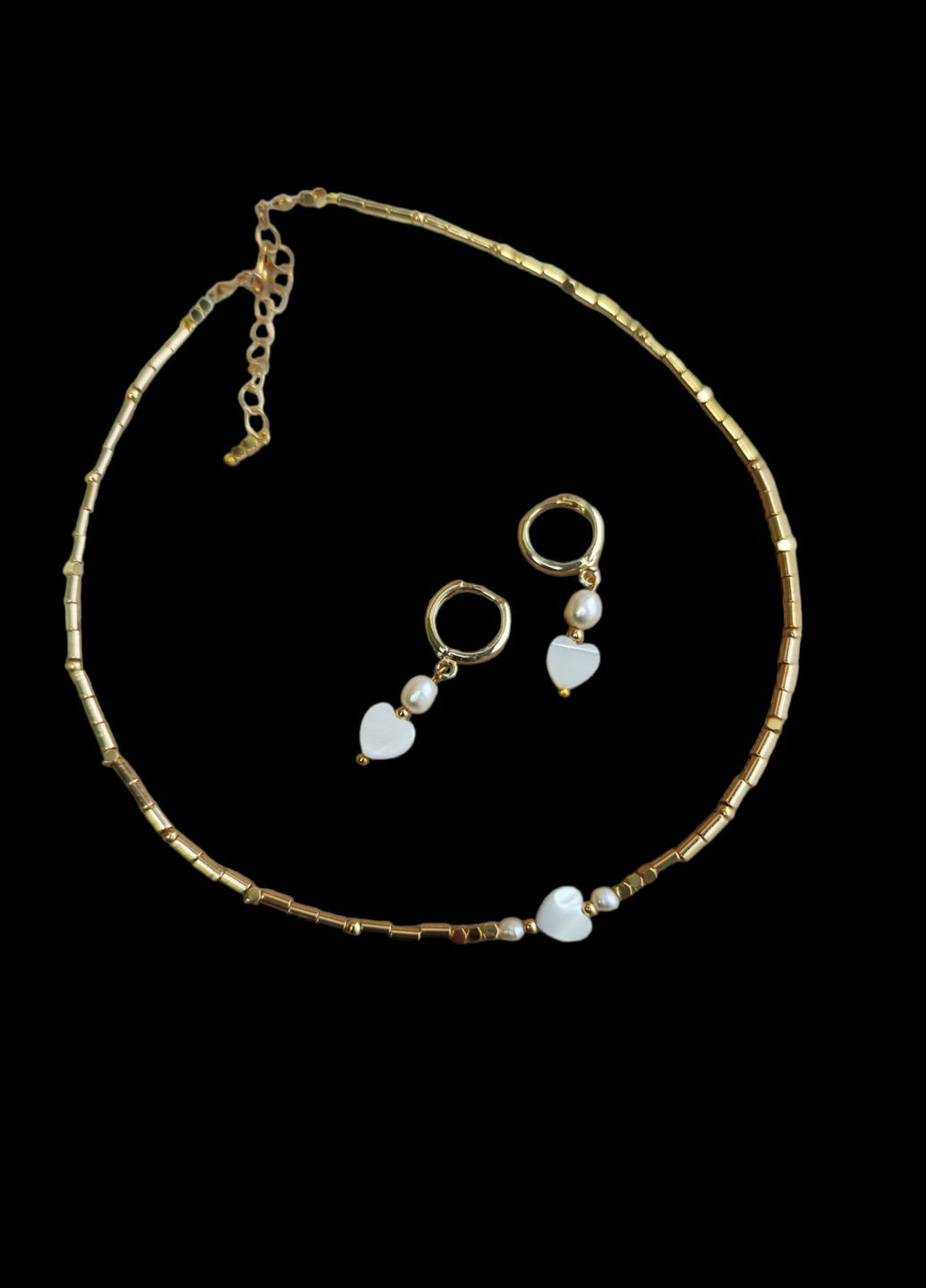 Мінімалістичний набір прикрас чокер та сережки з натуральним перламутром Ksenija Vitali перли (прісноводні), гематит, перламутр (266138199)