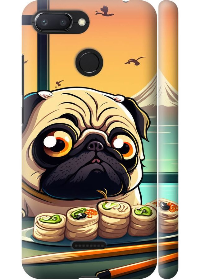 3D пластиковий матовий чохол 'Мопс і суші' для Endorphone Xiaomi Redmi 6 (276315827)