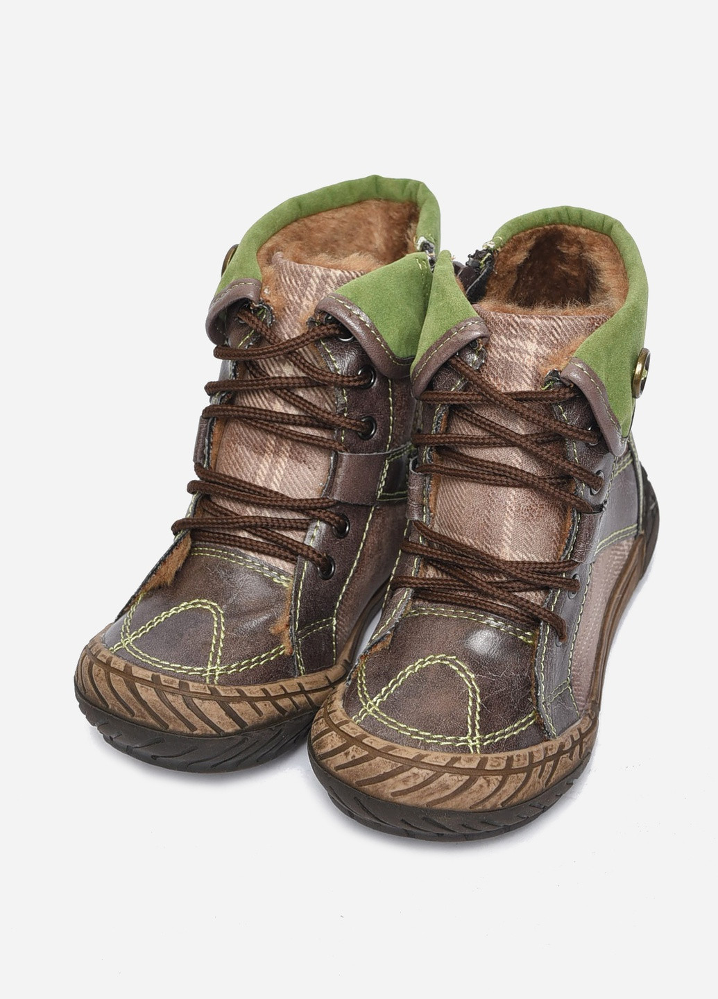 Коричневые кэжуал осенние ботинки детские демисезон коричневого цвета на флисе Let's Shop