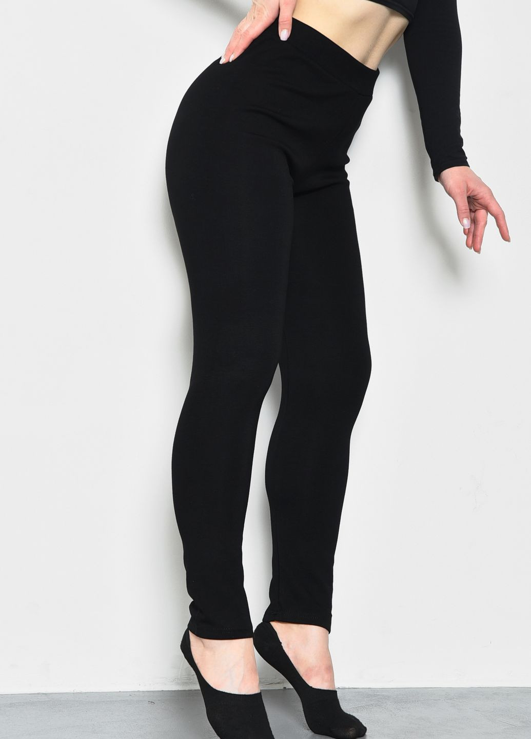 Лосини жіночі однотонні напівбатальні чорного кольору Let's Shop (277151470)