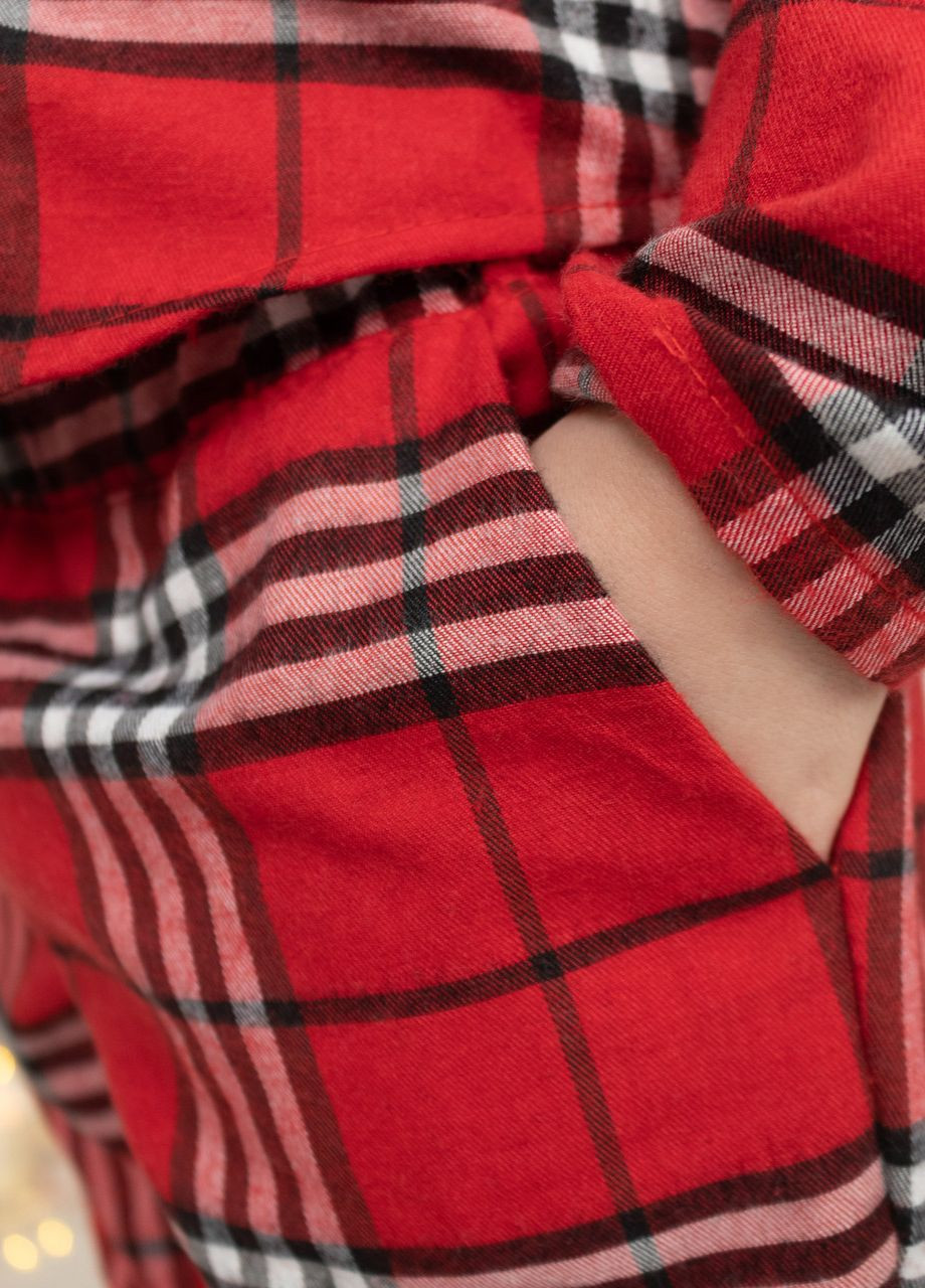 Червона всесезон піжама дитяча домашня фланелєва сорочка зі штанами червоно-біла клітинка рубашка + брюки Maybel