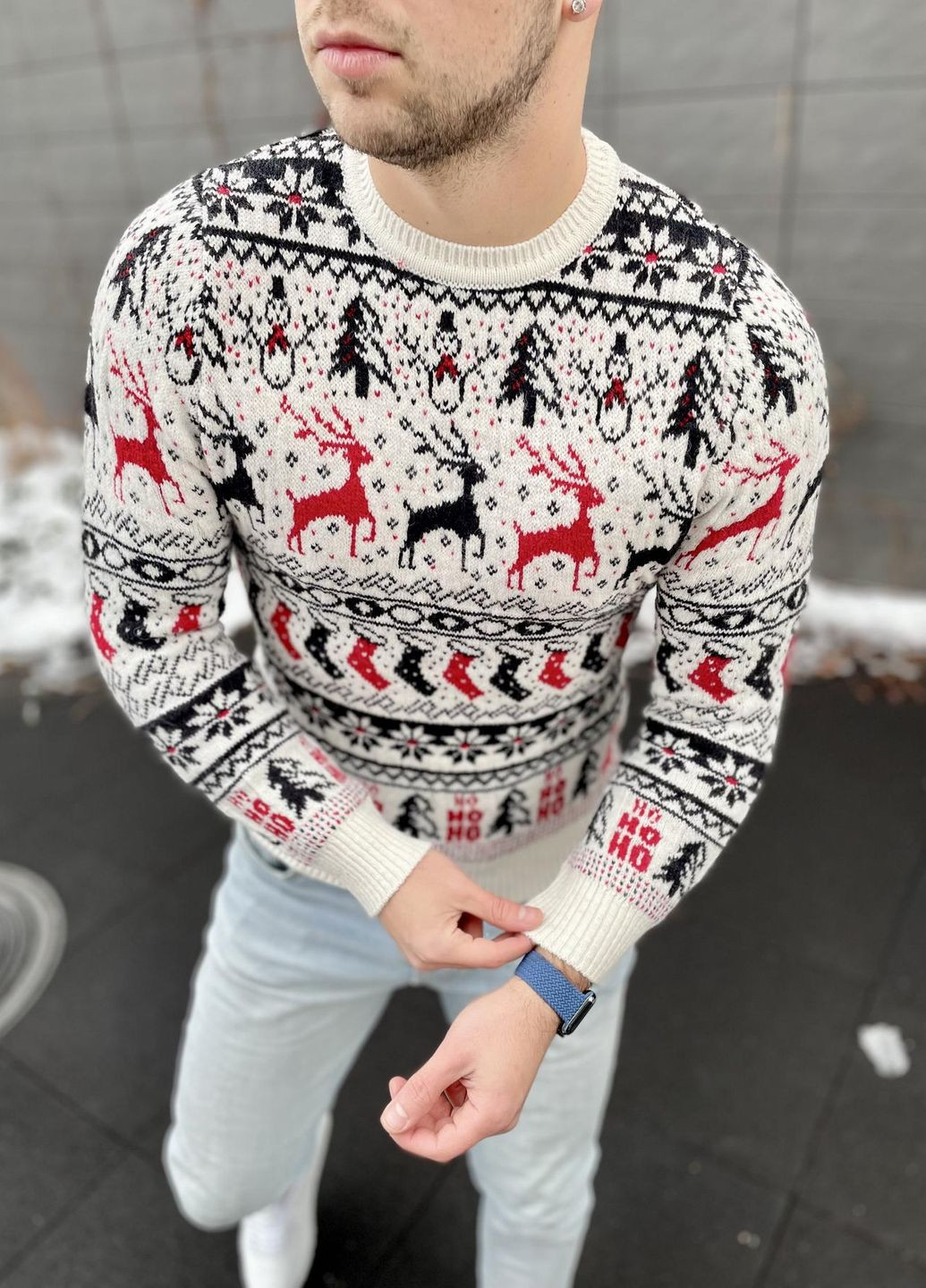 Новогодний свитер Олени белый Vakko (261242128)