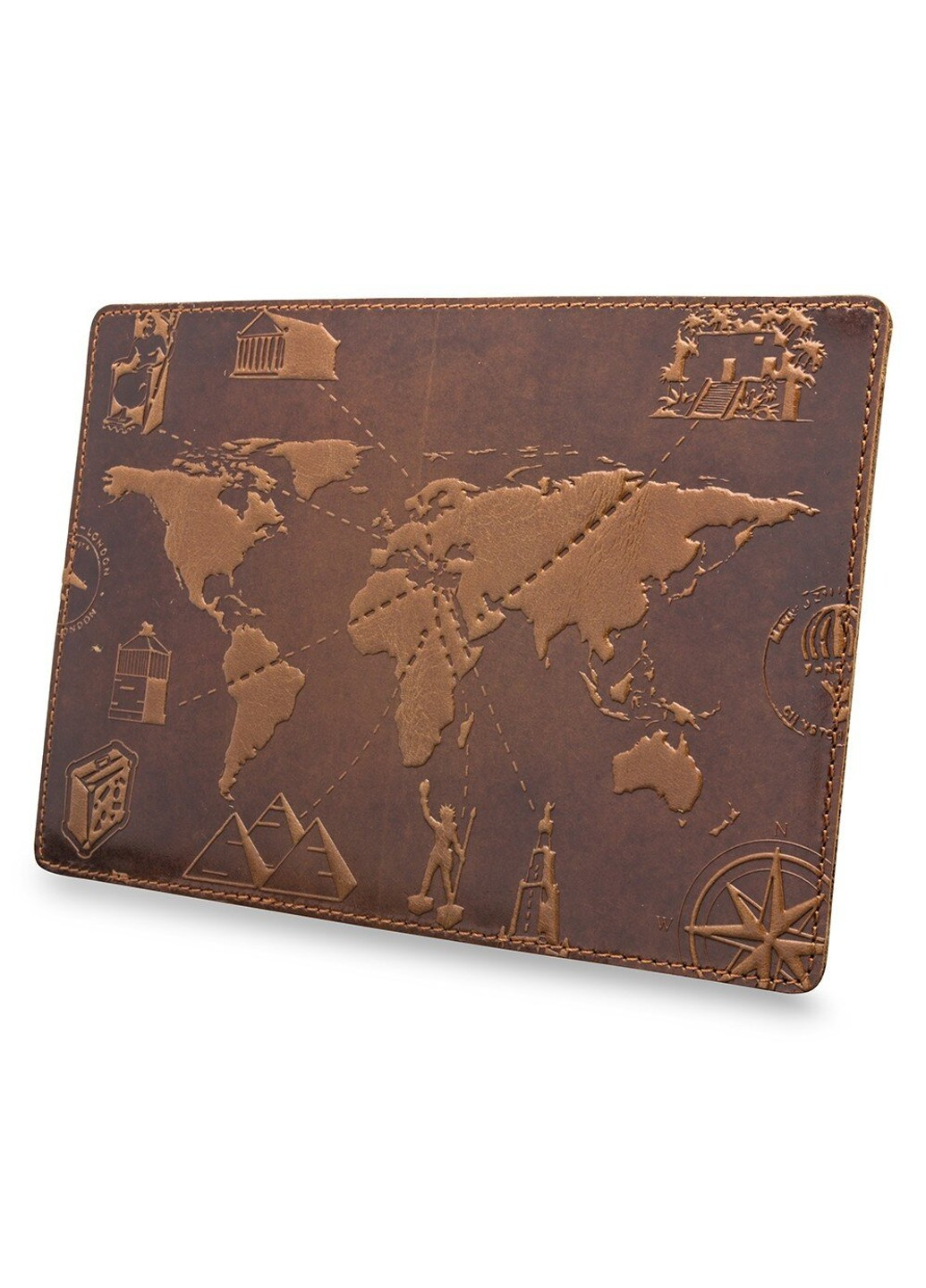 Обкладинка для паспорта зі шкіри HiArt PC-01 Crystal Amber 7 wonders of the world Коричневий Hi Art (268371210)